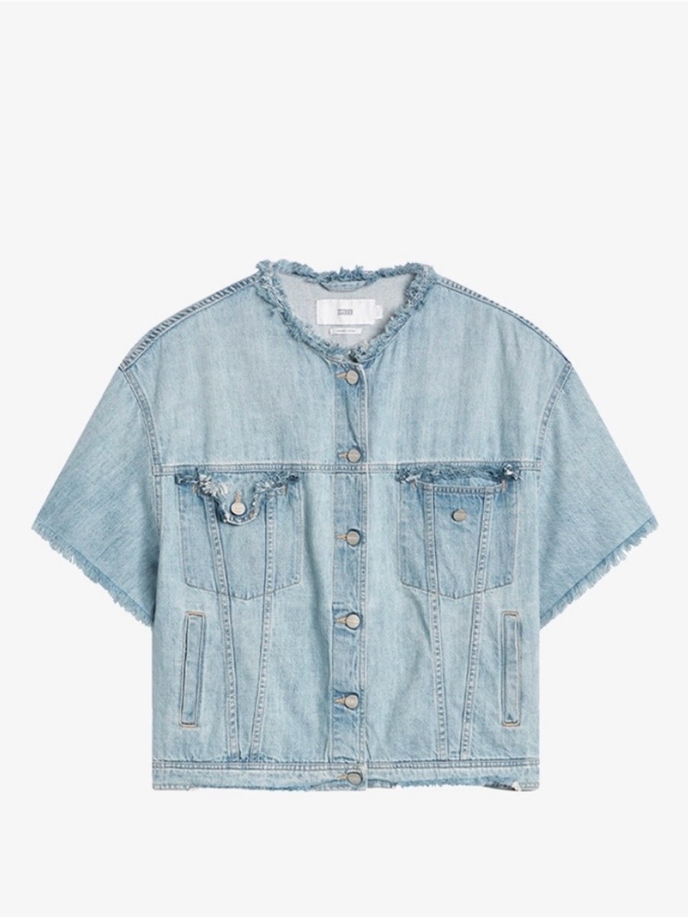 Closed Light Blue Cropped Denim Jacket with Frayed Trim